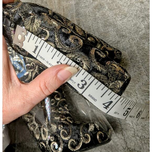 Wild Diva High Heel Ankle Boots Booties WOMENS 7.5 black gold embroidery sequins - Picture 8 of 8